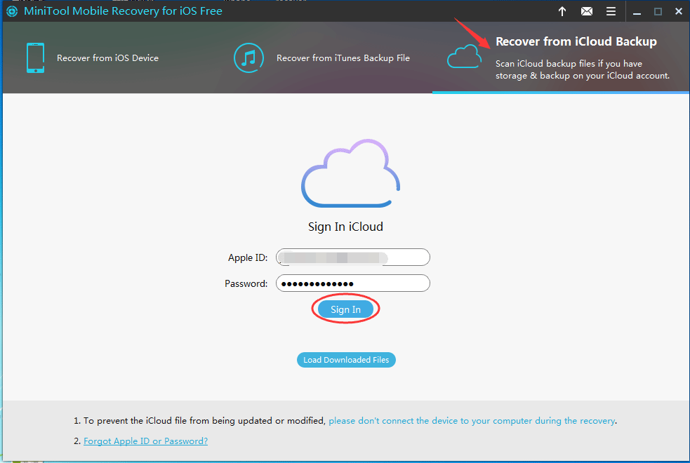choose Recover from iCloud backup file