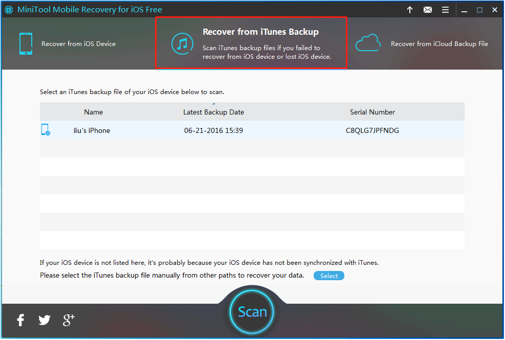 select Recover from iTunes Backup