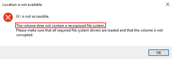 volume doesn’t contain a recognized file system