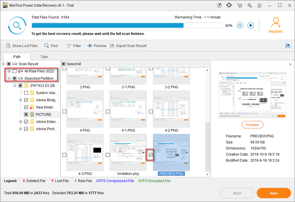 look through partitions to select files