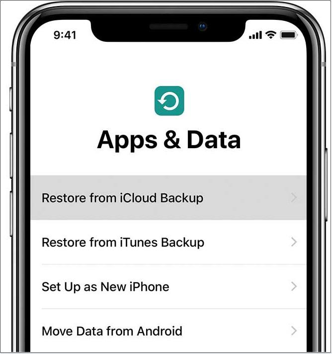 click Restore from iCloud Backup