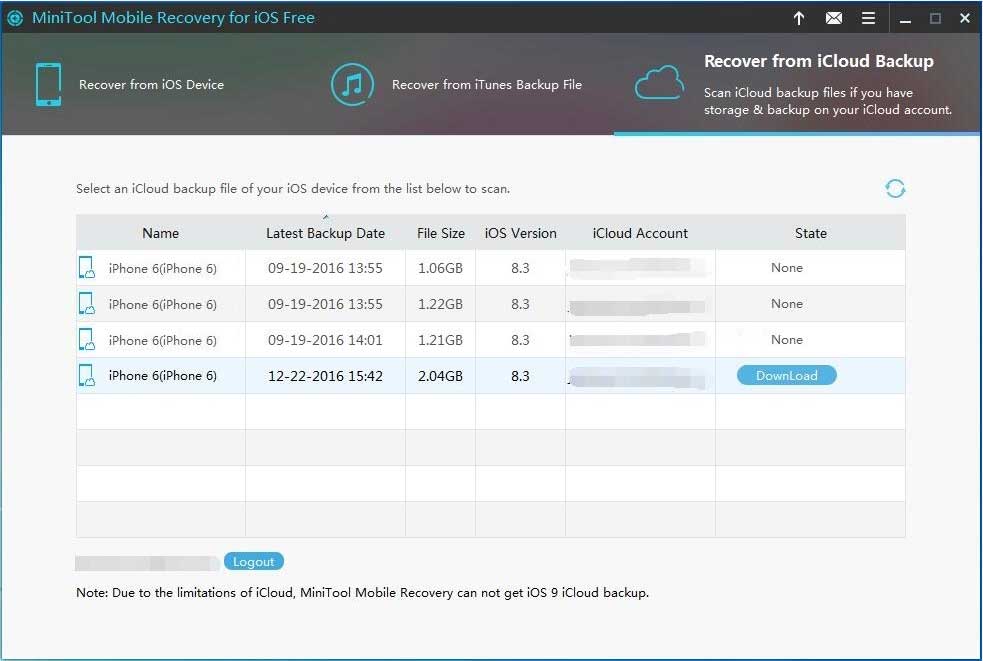 download the target iCloud backup file