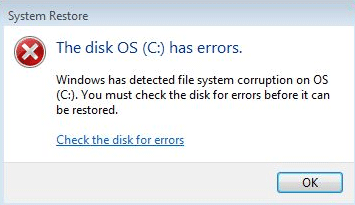 the system restore error message