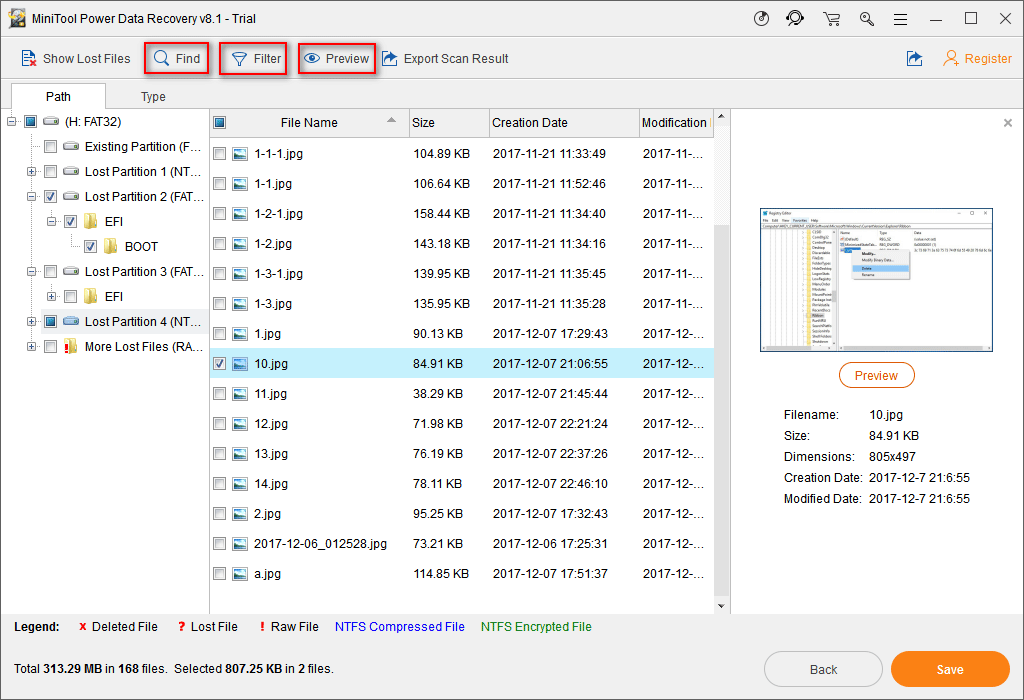 browse and check files to recover