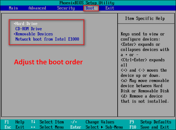 adjust boot order