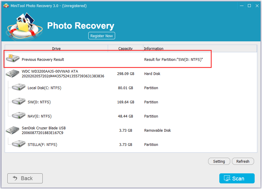 load previous recovery result