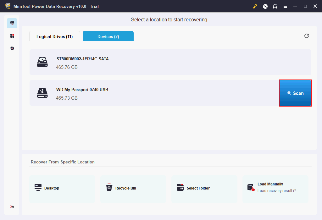 select the partition/hard disk to scan