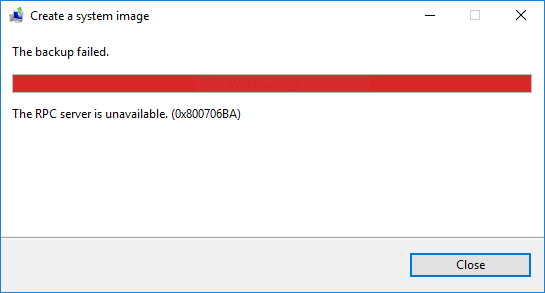 the RPC server is unavailable Windows 10 backup