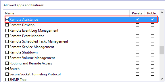 allow Remote Assistance in Windows Firewall