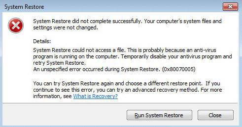 system restore could not access a file