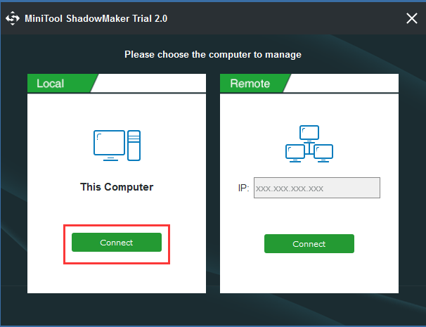 click Connect in this computer to continue 