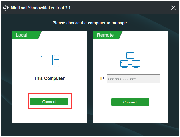 click Connect in This Computer to continue