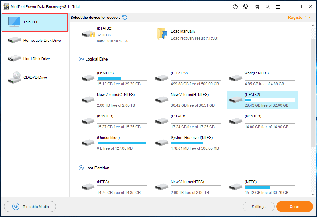 choose the target disk to scan