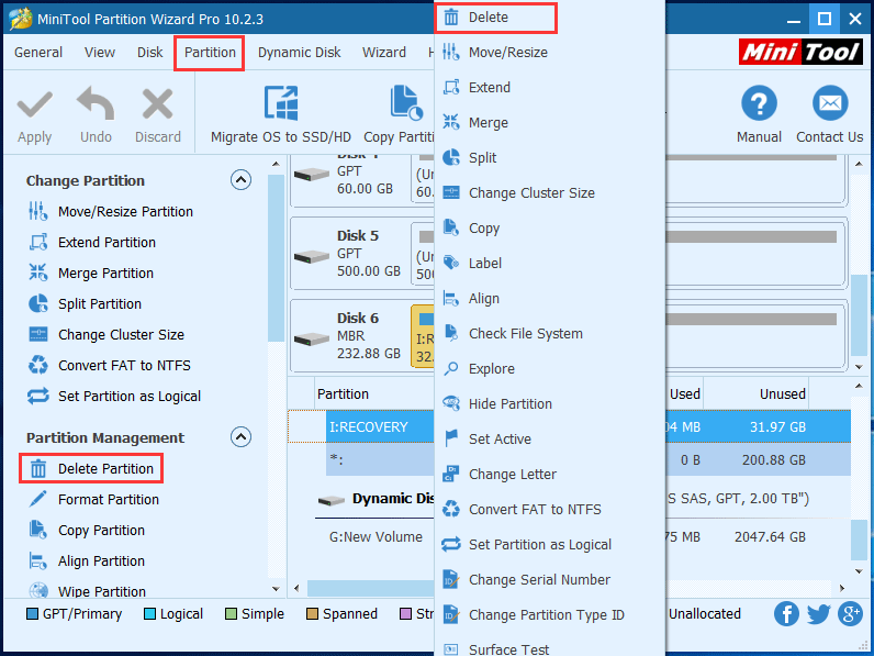 choose a way to start deleting