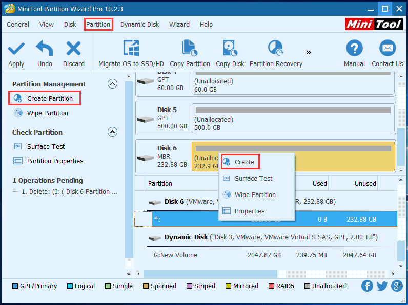 start to create a new partition