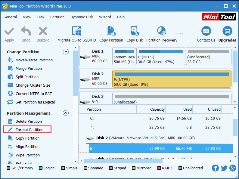choose the feature format partition