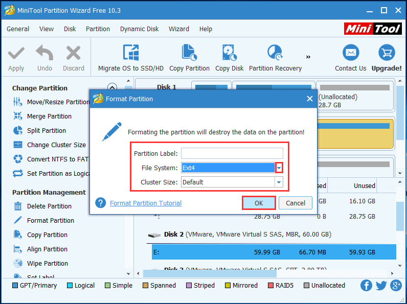 choose Ext4 file system to format with