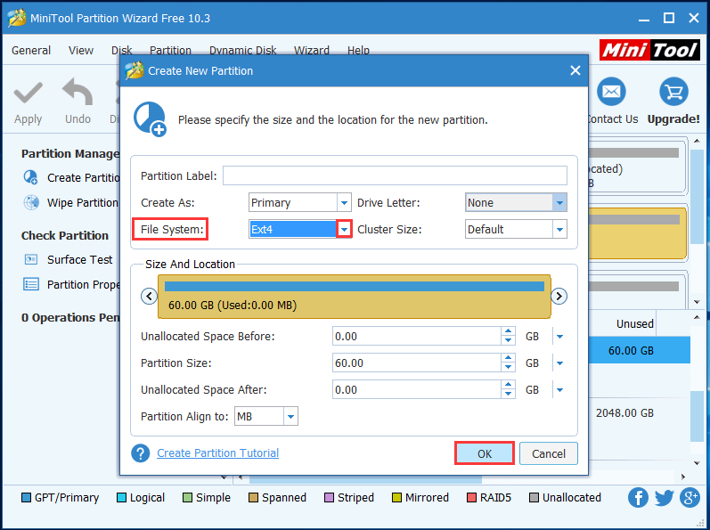 set the file system as Ext4