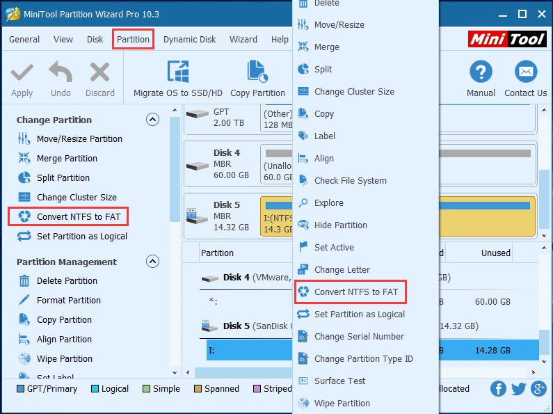 click Convert NTFS to FAT to start converting