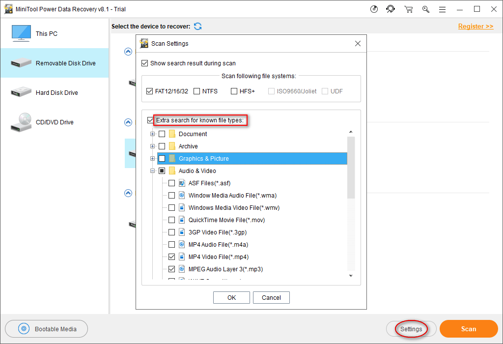 Settings feature