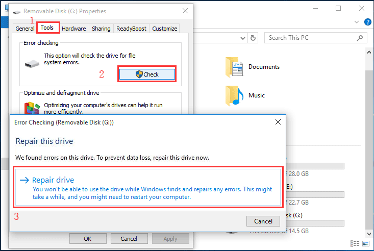 use Error checking tool to fix the errors