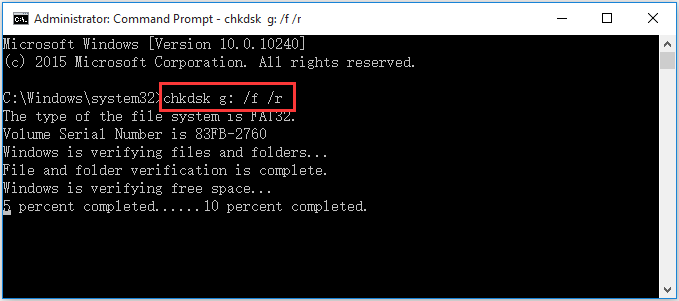 use chkdsk to check and repair file system errors