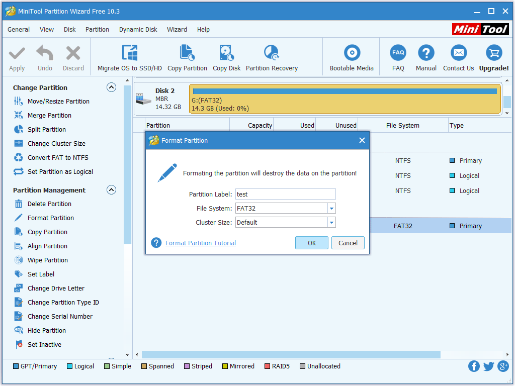 format the partition on the USB drive