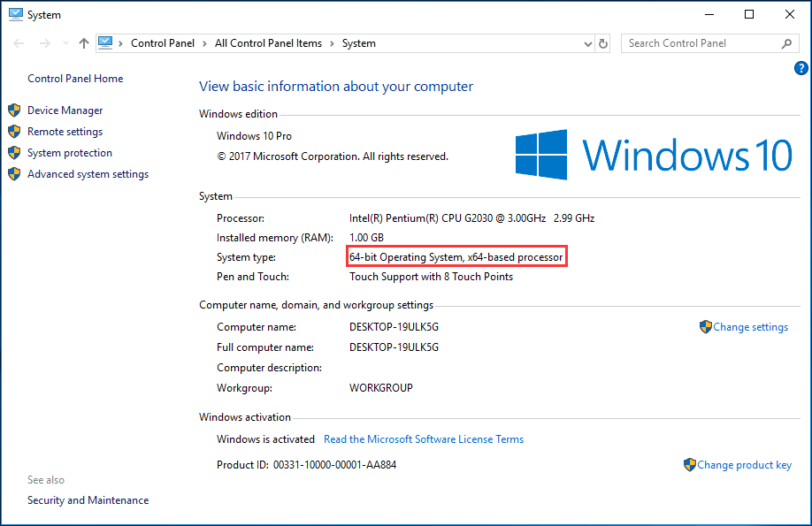 Windows 10 system type