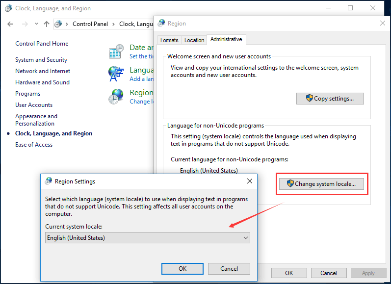 change system locale to English