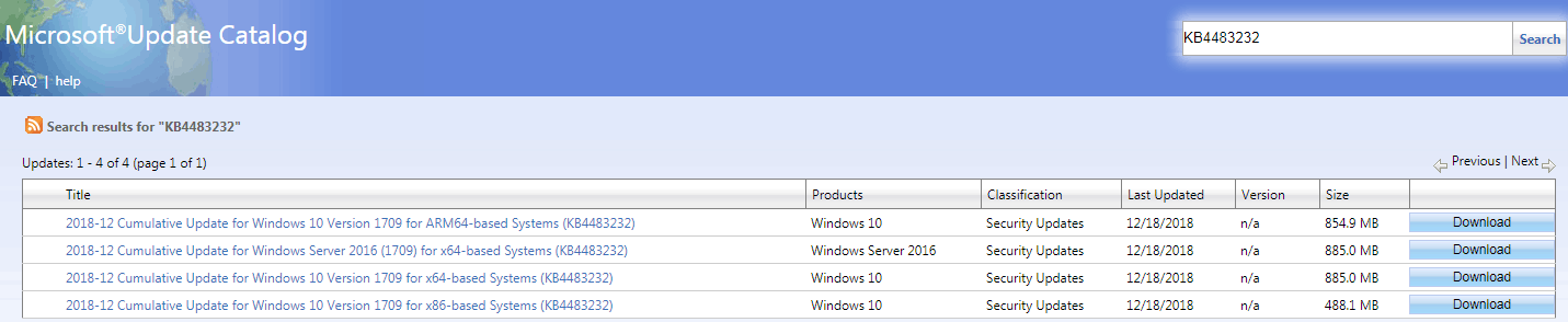 Microsoft Update Catalog website