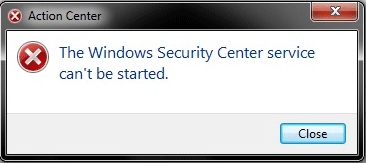the Windows Security Center service can’t be started