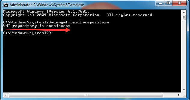 receive the message WMI repository is consistent