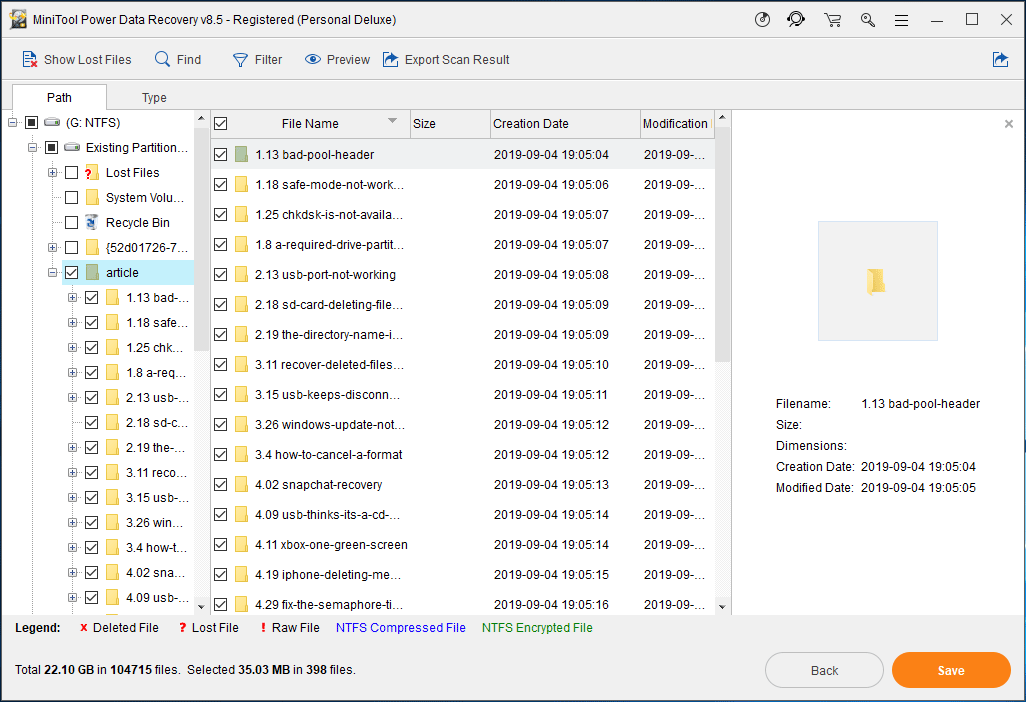 choose needed files to recover