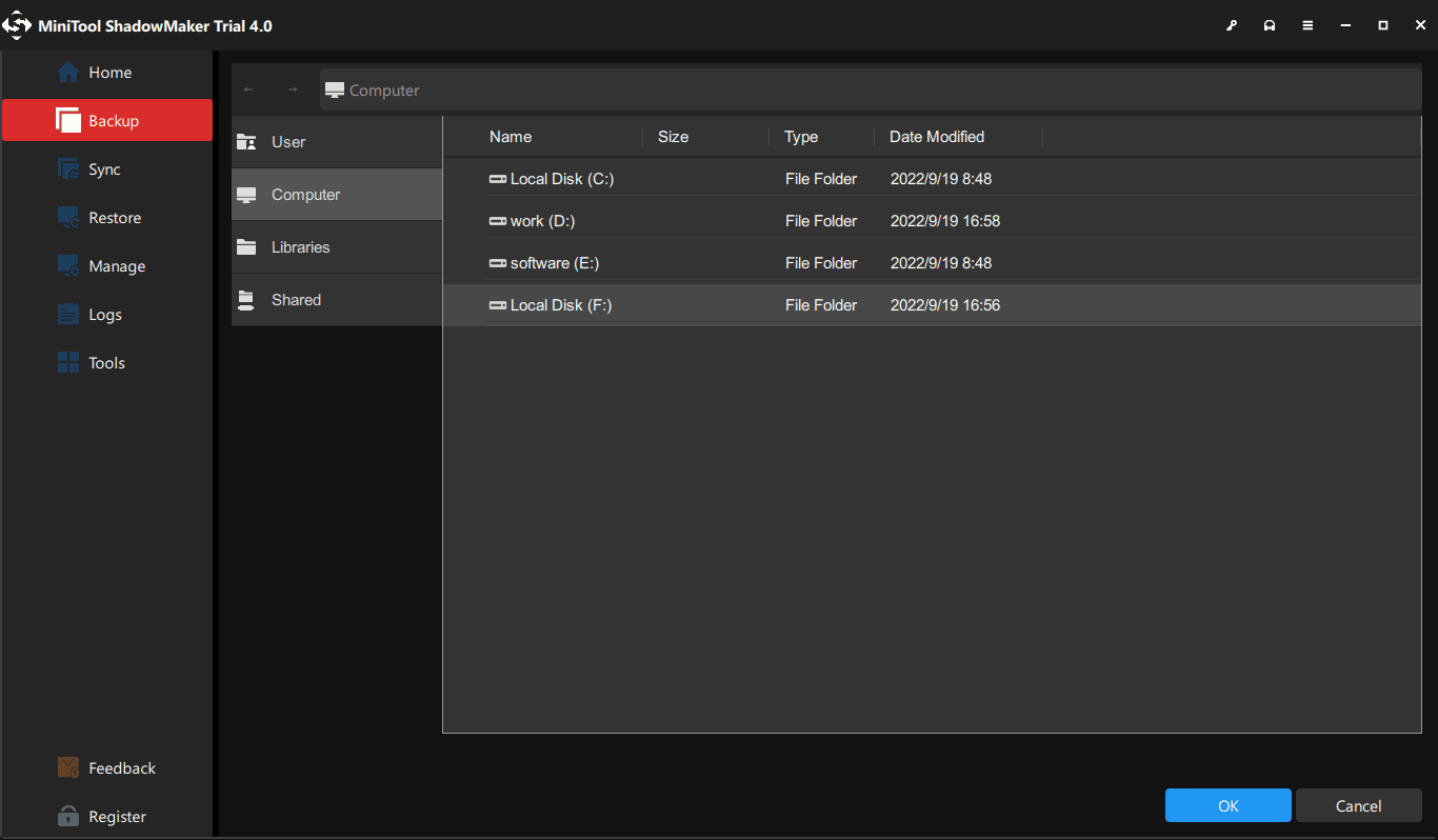 choose the backup destination path