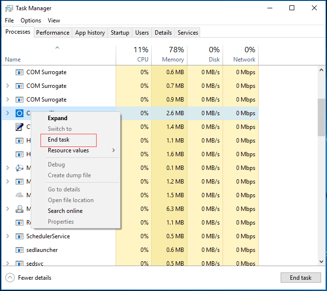 disable the Cortana process