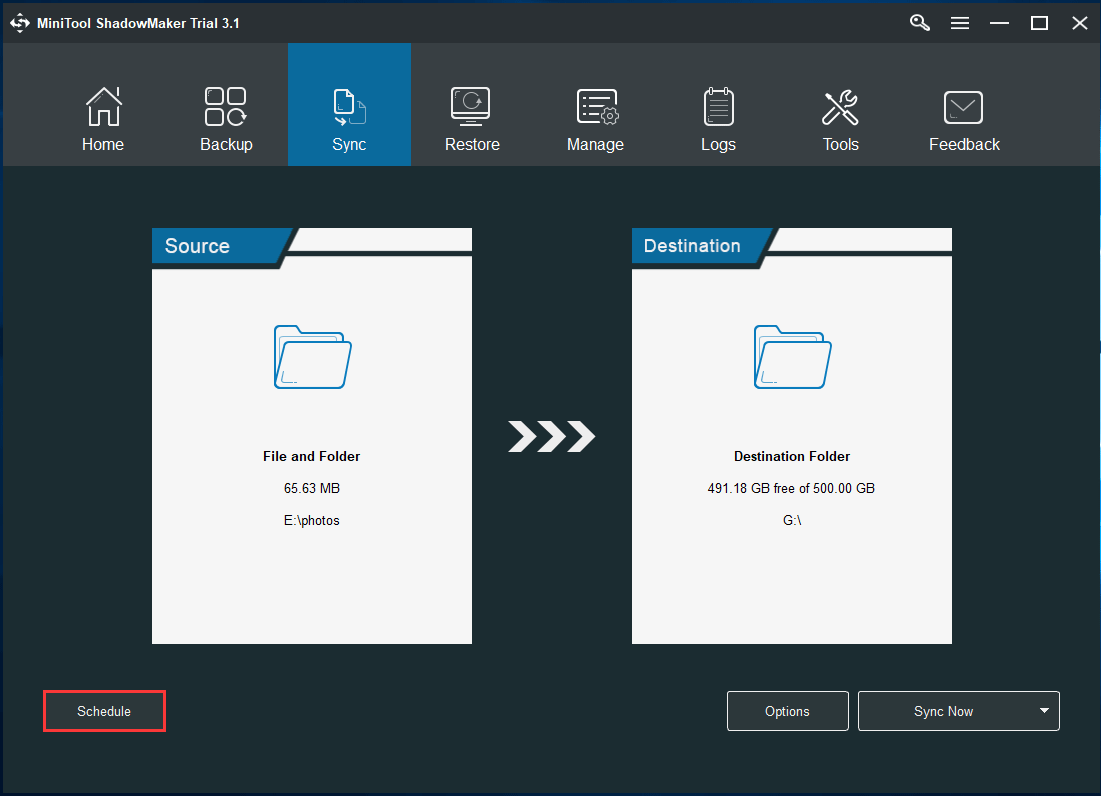 sync files automatically with MiniTool ShadowMaker