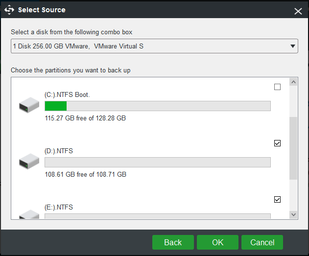 choose partitions to back up