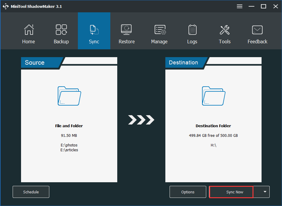 back up files without Windows via file sync with MiniTool ShadowMaker