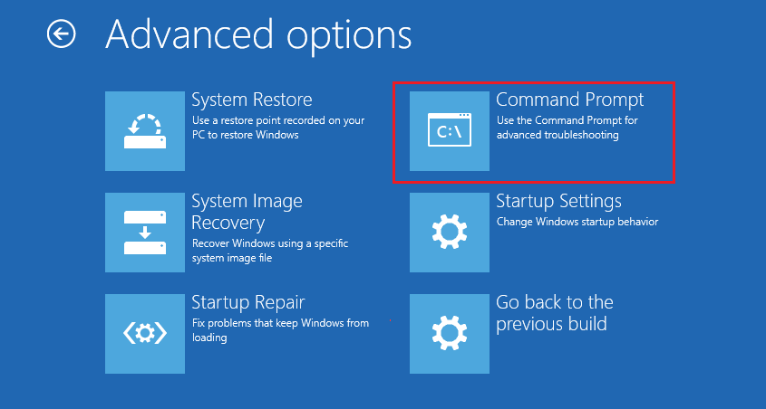 Advanced options in WinRE