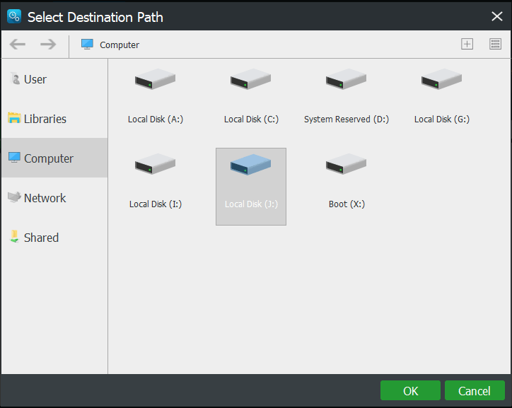 select destination path