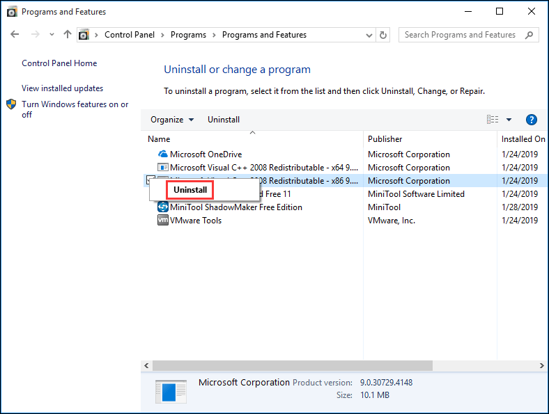 uninstall recently installed programs