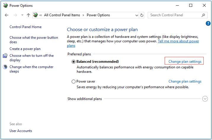 choose Change plan settings to continue