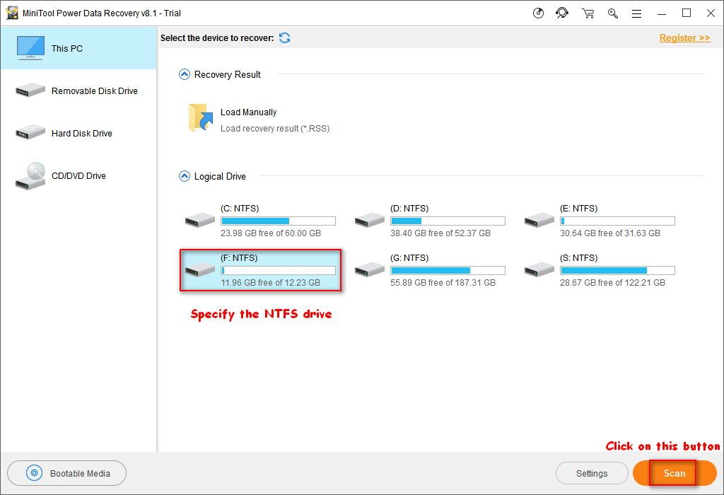 specify the NTFS drive