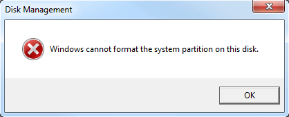 can’t format the system partition