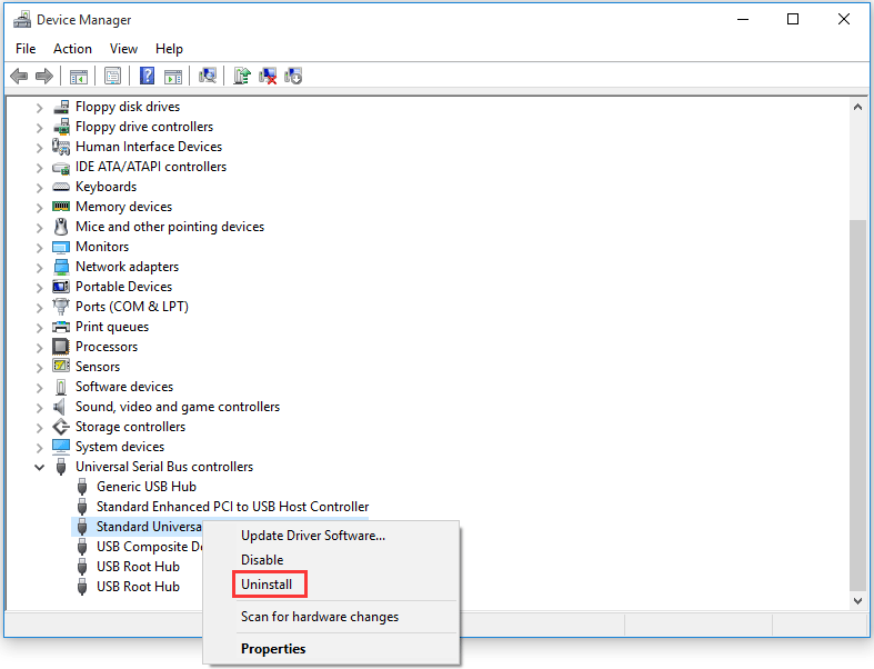 uninstall USB driver controllers