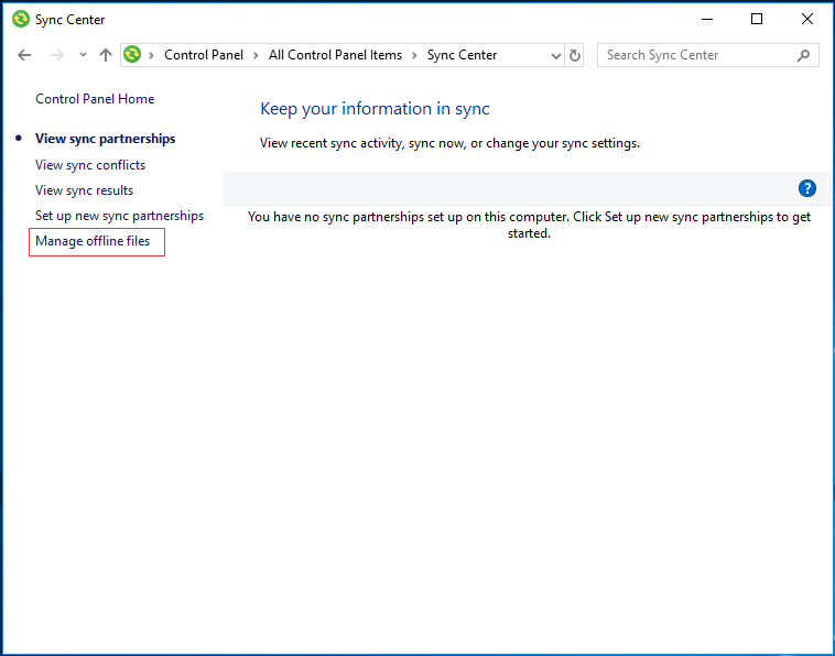 choose Manage offline files to continue