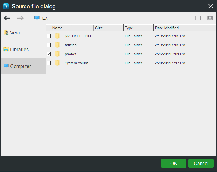 choose files or folders to sync