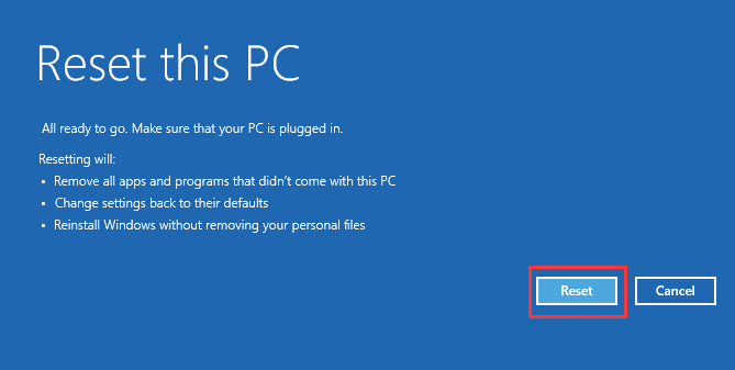 reset this PC Windows 10