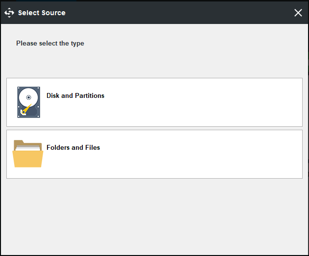 select backup type