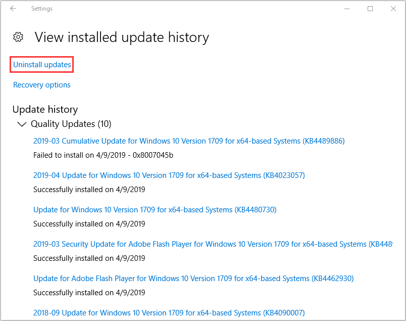 click Uninstall updates